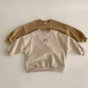 ベビー服秋の女の子レインボー刺繍スウェットスーツのトップス子供長袖Tシャツ幼児男の子カジュアルセーター210515