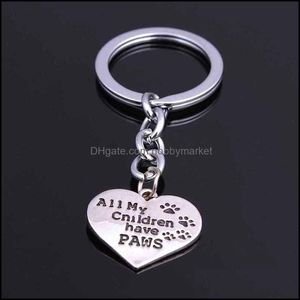 Chave Anéis Jóias Animal de moda Todos os meus filhos têm patas Coração Cães Corrente Mulheres Keychain Sier Plating Selling Drop entrega 2021 Gqxjz