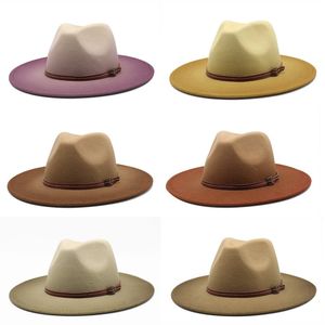 新しい高品質ワイドブリムFedora Hat帽子女性男性模造ウールフェルト帽子2色グラデーションパナマFedoras Chapeau Sombrero1 R2