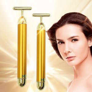 24k Gold Vibration Facial Slimming Face Beauty Bar Pulse Firming Facial Roller Massager Lift Skin Tightening Wrinkle Stick mc179