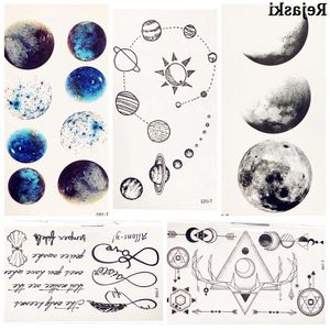 Cute Cosmos Temporary Sticker For Children Body Art Fake Black Water Transfer Tattoo Universe Planet Pattern Tatoos Women