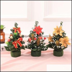 Christmas Festive Supplies Home Gardenhristmas Decorações Mini Tree Decor Desk Mesa Festival Party Ornamento Xmas 20cm enfeites presentes D