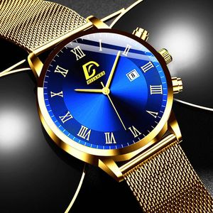 Wristwatches Fashion Mens Minimalist Watches Luxury Stainless Steel Mesh Belt Quartz Wrist Watch Men Business Casual Clock Relogio Masculino