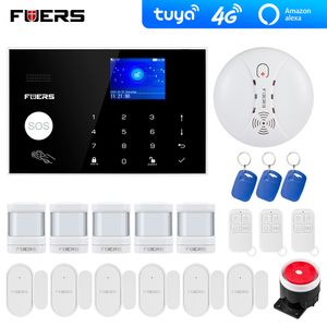 Tuya 4G Wifi GSM alarm systems security Alexa App Camera Touch Keypad Smart Home Burglar Alarm System Security Smoke Sensor