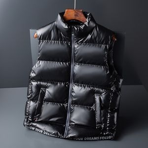 メンズ光沢のあるウィストコートダウンコートファッショントレンド防風暖かいカジュアルスタンドネックパフジャケットデザイナー冬の高級パンベストパフジャケット