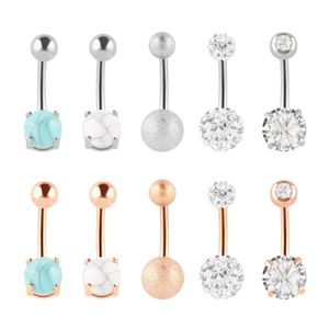 Korte Geamiteerd Opaal Diamant Navel Piercing Button Stud Set CZ Zirkoon Titanium Stalen Belly Ring Body Sieraden Pak Pack