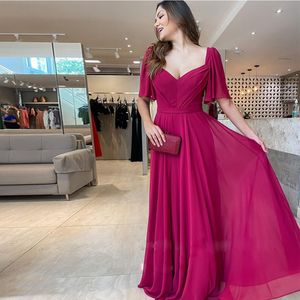 Custom Made Bohemian Bridesmaid Dresses V Neck Short Sleeve Chiffon Wedding Guest Gown Plus Size Long Beach Party Womens Robes 326 326