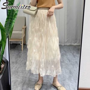 SURMIITRO Midi Long Pleated Skirt Women Summer Korean Style Chiffon Elegant High Waist Mid-Length Skirt Female 210712