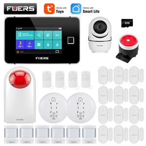 FUERS Smart Home Security Alarm System Tuya WiFi GSM Touch screen Temperature Humidity Display Fingerprint 433MHz Control Siren