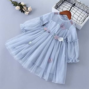 2-7 Years High Quality Spring Girl Dress Lace Chiffon Floral Draped Ruched Kid Children Clothing Girl Princess Dress 211027