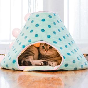 Wholesale kitty playing resale online - Cat Beds Furniture Dots Printed Cats Bed Fours Seasons Small Dogs House Kitty Playing Tent Pets Cave Shape Nest Funny Kennel Cage