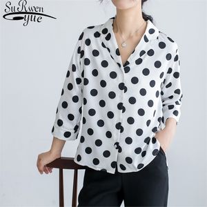 Camicetta da donna in seta Camicia a tre quarti Abbigliamento moda Top in chiffon vintage a pois in raso 5260 50 210521