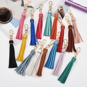 22Colors Tassel Keyring Rainbow Colored 15mm Leather Gold Keychains Bag Charm Fashion Car Key Chain Wholesale