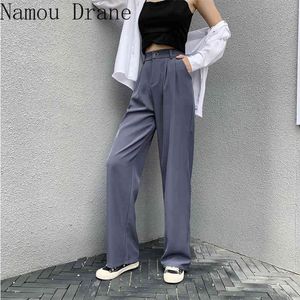 Make Firm Offers The Drape Spot Wide-legged Pants Trousers of Tall Waist Object Mop Feeling Loose Straight Leisure Suit 210429