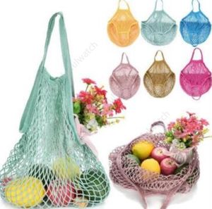 Net Net Shopping Bags Frutta Verdure Portatile Pieghevole Pieghevole String di cotone riutilizzabile Borse Tartarughe TOTE per Cucina Sundries DHW21 60PCS