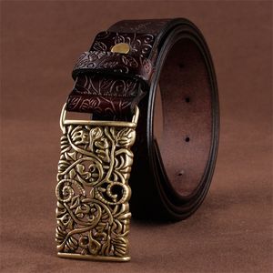 [LFMB]Belt For Women Waistband Cowskin Leather Lady Belt Vintage Pin Buckle Hollow Flower Fashion Woman Jeans Girdle Female 220315