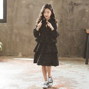 Herbst Kinder Kleid Teen Schwarz Winter Mädchen Kleider Mode Kinder Baby Layered Prinzessin Kostüm Dot Mutter Tochter Kleidung Q0716