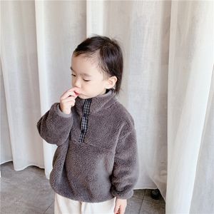 Garçons filles automne hiver chaud polaire col haut sweats enfants épais en peluche à manches longues hauts vêtements 210508