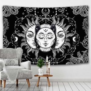 Mandala Gobelin White Black Sun and Moon Wall Wiszące Bagua Hippie Dormitorium Dekoracji Koc 210609