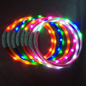 100 sztuk 8 Kolory 70cm LED Miga Kołnierze Szkoleniowe Dog Led Light Outdoor Luminous USB Charger Carger Collar Cut Regulowany Rozmiar L