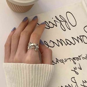 Новая мода 925 стерлингового серебра стерлинговые серебряные украшения весенние ромашка цветочное кольцо женщины корейский стиль регулируемый открытие пальца кольцо подарок партии G1125