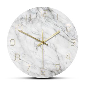Quartzo analógico calmo de mármore relógio de parede 3d chic branco impressão moderna relógio redondo nordic criatividade decoração de casa moda 220115