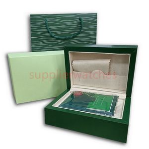 HJD 2022 Luxury Green R Boxes O Mens för Original L Inner E Outer X Woman's Watches Boxes Men Wristwatch Present Certificate Brochure Tote Bag Designer Watch Box