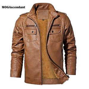 Men's Leather Jackets Winter Fleece Casual Motorcycle Jacket Biker Leather Coats European Windbreaker Genuine Leather Jacket 211008