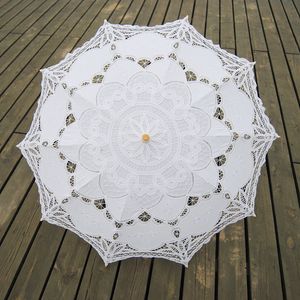 Feste Farbe Party Spitze Regenschirm Sonnenschirme Sonnenwolle Baumwolle Stickerei Braut Hochzeit Regenschirme Weiße Farben verfügbar DH8768