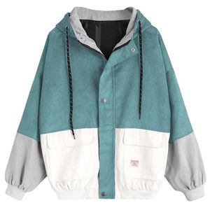 Autumn Women Coats Corduroy Patchwork Oversize Zipper Jackets Windbreaker And Jacket Baseball-Uniform Clothes 211029