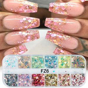 Lantejoulas de lascas de brilho de unhas holográficos 12 pcs em 1 rosa ouro prata diy borboleta mergulhando pó para unhas acrílicas ferramentas arte beleza