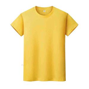 men and women round neck solid color T-shirt summer cotton bottoming short-sleeved half-sleeved K6RU9i