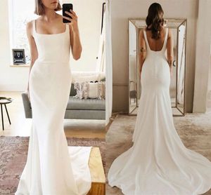 Spaghetti Strap Boho Wedding Dress Mermaid 2022 Stain Long Train Bride Gowns Backless Simple vestidos de mairee