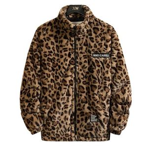 秋のヒョウのジャケットの男性と女性の柔らかい緩いアウターファッション通りのジッパーフード付きコート服男性女性プラスサイズ4xl 211126