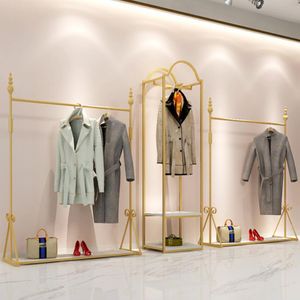 Clothing rack Commercial Furniture simple men's and women's store cloth display racks window gold iron floor clothes shelf can be customized