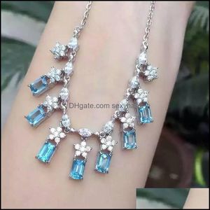 & Pendants Natural Blue Topaz Chains Necklaces S925 Sterling Sier 43Cm Rolo Chain Gemstone Fine Jewelry For Women Drop Delivery 2021 Qtmpf