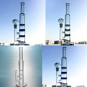 Straight Tube Hookahs Heady Glass Bong 10 Inch Oil Dab Rigs 14mm Female Three Honeycomb Perc Water Pipe With Banger