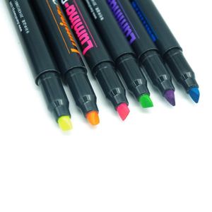 Highlighters 6 st / lot Lumina Färg Highlighter Pen Scrawl Teckning DIY Marker Stationery School Supplies Papelaria