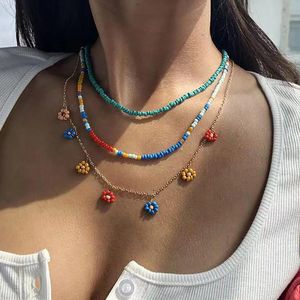 Wholesale flower bead necklace for sale - Group buy Pendant Necklaces Bohemia Flowers Colorful Bead Necklace Multi layer Adjustable Bohemian Choker Beach Jewelry Accessories Friendship Drop