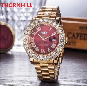 Top Marca Completa Relógios de Aço Inoxidável Rosa Relógio de Luxo Relógio de Moda Relógio Reloces Mens Assista Big Diamonds Anel de Quartzo Relógios de Pulso