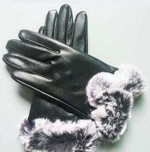 High-quality winter leather gloves and wool touch screen rabbit fur cold - resistant warm sheepskin fingers a338