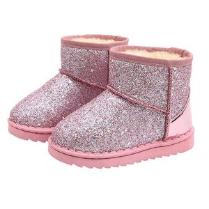 Cozulma barn baby toddler bling skor barn vinter paljetter snö stövlar plysch tjockare sula pojkar flickor snö stövlar skor storlek 25-36 211108