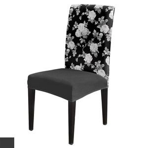 Chair Covers Black And White Roses Watercolor Flowers Stretch Cover Spandex Dining Room Kitchen Protector For Wedding Party