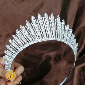 Niesamowite Miss Beauty Pageant Tiara Crown Clear Crystals Brides Headband Pałąk Akcesoria Wedding Bridal Party Party Costumes 318G X0625