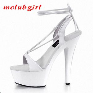 Mclubgirl15cmヒールズフィッシュマウス楽しい靴薄いウェディングドレス女性用Lypサンダル