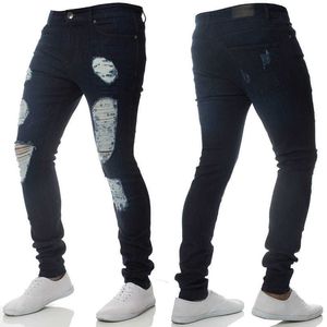 Dżinsy dla mężczyzn Dżinsowe Spodnie Solidne Kolor Hip Hop Spodnie Długie Spodnie Ripped Plus Size Męskie Odzież XXXL Skinny Jeans Men X0621