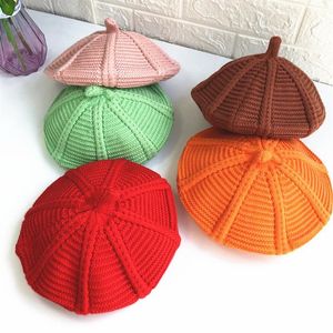 Caps chapéus de lã vermelha tecelagem crianças meninas boinas chapéu bebê cor sólida cor gorro para outono inverno