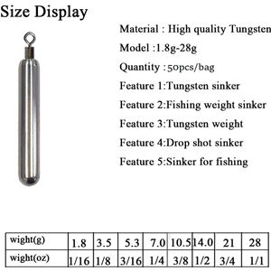 50ピース/バッグ釣りドロップショットウェイトリグキットシンカートロカールスレンダー型水滴