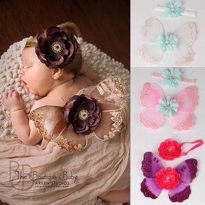 Butterfly Sequins Nyfödd fotografi Props Fashion Diamond Baby Girl Hairband Angel Wing Flower Fly Tillbehör Bebe Headband 210413