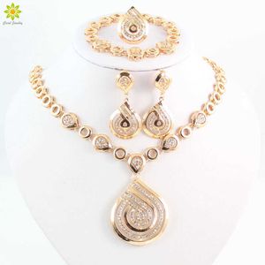 Mode Nigerianischen Hochzeit Afrikanische Perlen Halskette Set Wasser Tropfen Ohrringe Für Frauen Party Dubai Hochzeit Zubehör Schmuck Set H1022